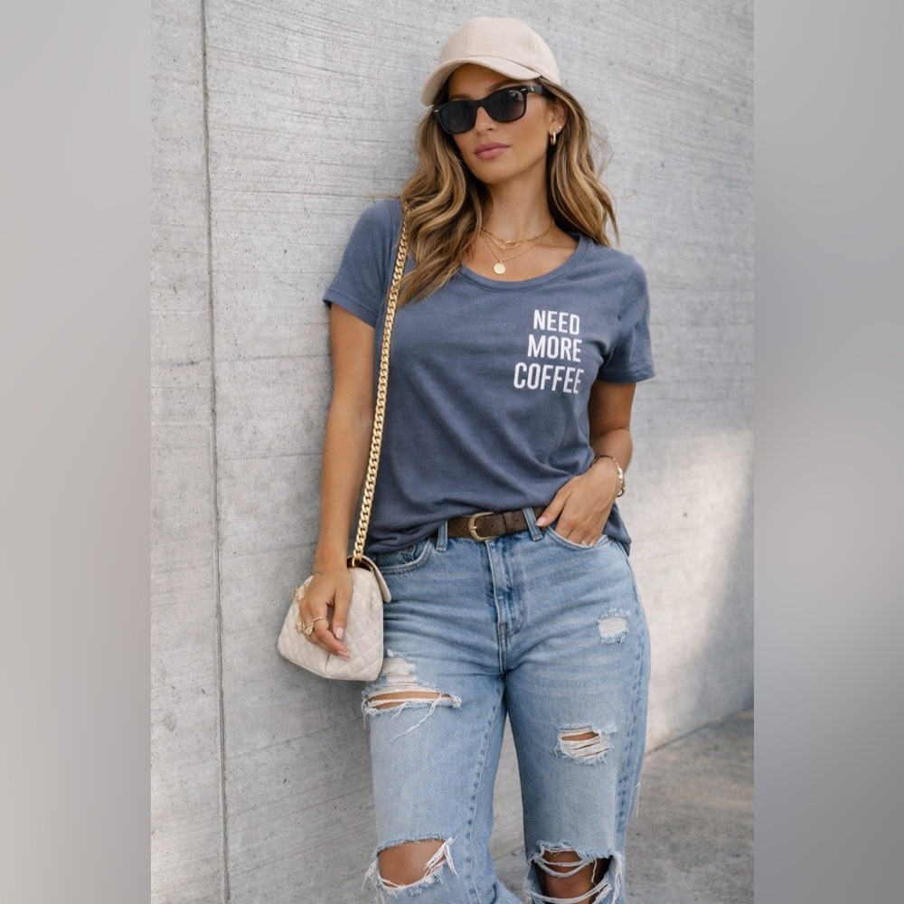 Graphic Tee Need More Coffee Gray Short Sleeve T Shirt Size XS